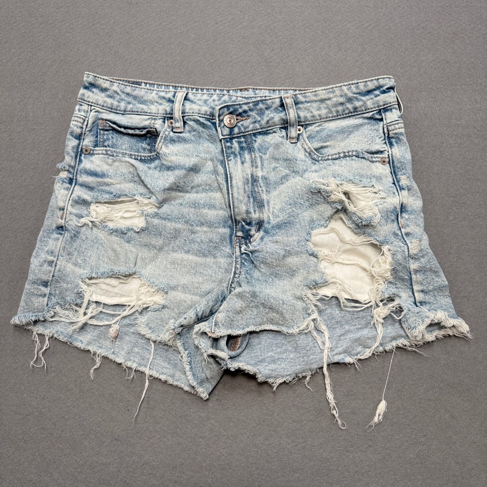American Eagle Jean Shorts Women's 10 Blue Light Wash Strigid Cut Off Distressed